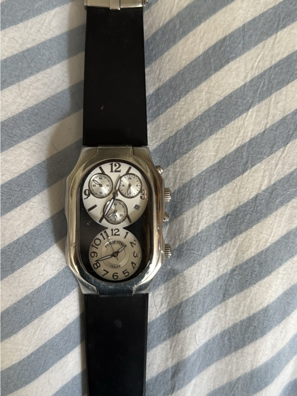 Philip Stein Dual-Dial Silver and Black Men's Watch